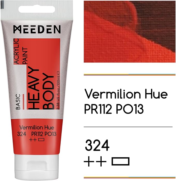MEEDEN Acrylic Paint Vermilion Hue: Bundled - 100ml/3.38oz x 2 Bulk Heavy Body - Image 2