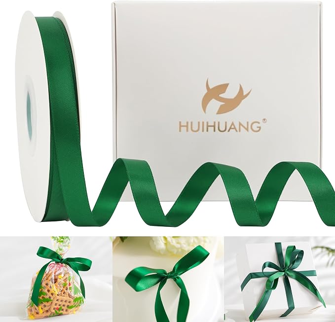 HUIHUANG Forest Green Satin Ribbon 1/2 inch X 50 Yards Continuous, DIY Crafts by HUIHUANG