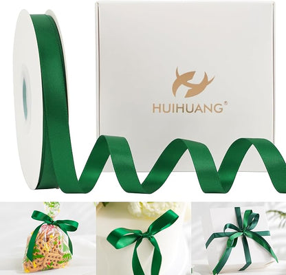 HUIHUANG Forest Green Satin Ribbon 1/2 inch X 50 Yards Continuous, DIY Crafts by HUIHUANG