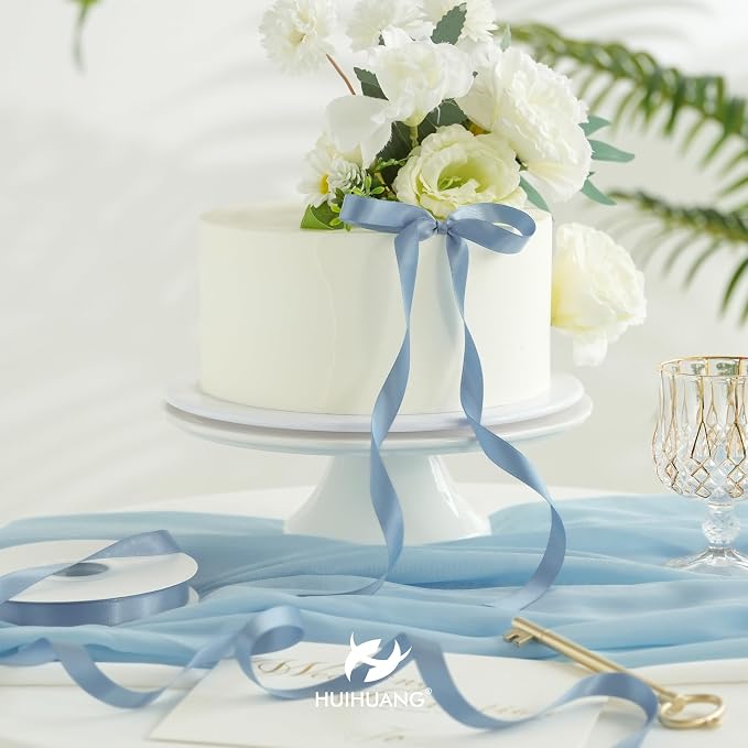 HUIHUANG Dusty Blue Satin Ribbon 1/2 inch X 50 Yards Continuous, DIY Crafts - Image 5