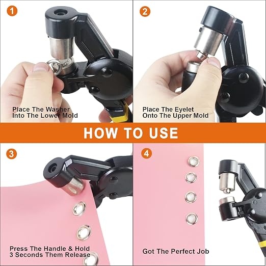 Grommet Tool Kit, Eyelet Tool Multi-Purpose Handheld Manual Hole Punch Rivet - Image 4