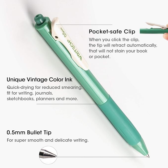 WRITECH Retractable Gel Pens Quick Dry Ink Pens Fine Point 0.5mm 10 Assorted - Image 3