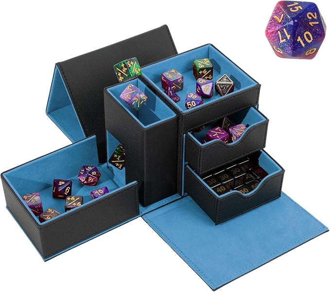 Dice Tray & Dice Tower Storage Box, 3 in 1 Dice Holder Case, Leather Magnetic by Stepane
