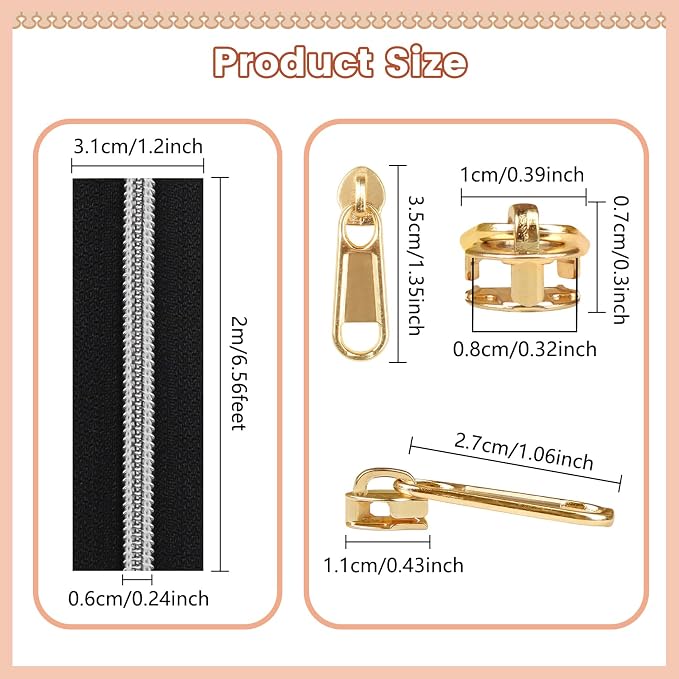 DOITEM 17.8 Yards Endless Zippers by The Meter Black White Zipper 6 mm Spiral + - Image 3
