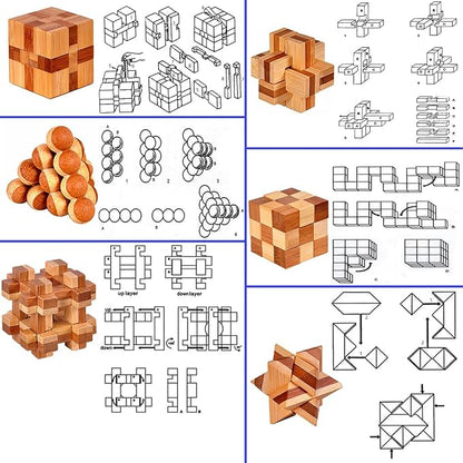 18 Pack Wooden Brain Teaser Puzzles Stress Relief Toys Wooden Burr Puzzles - Image 4