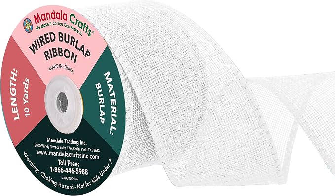 Mandala Crafts White Burlap Wired Ribbon 2.5 Inches Wide Jute Ribbons by MandalaCrafts