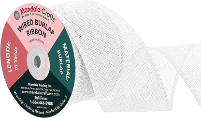 Mandala Crafts White Burlap Wired Ribbon 2.5 Inches Wide Jute Ribbons by MandalaCrafts