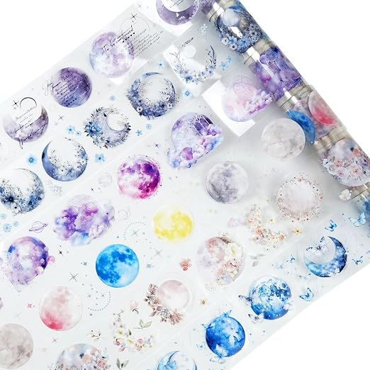 6 Rolls Moon Flower PET Tape Set, Pre-Cut Aesthetic Stickers by MiyouLuna
