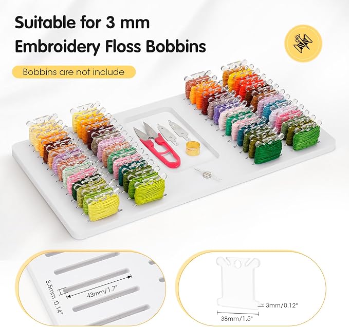 3mm Embroidery Floss Storage Organizer, 52-Slot Bobbin & Tools Tray - Image 3
