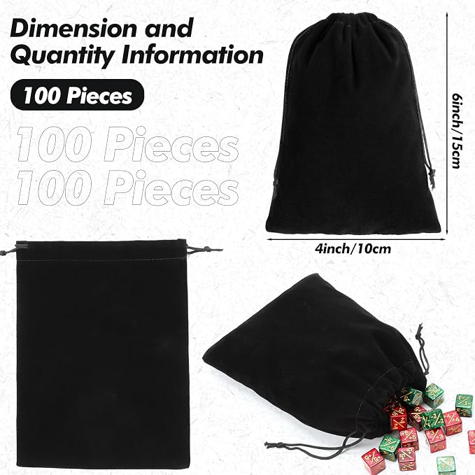 100 Pcs 4 x 6 Inch Velvet Drawstring Bags Small Jewelry Pouches Black Velvet - Image 2