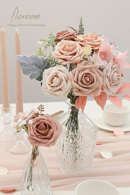 Floroom Artificial Flowers 25pcs Real Looking Morandi Peach Ombre Colors Foam - Image 2