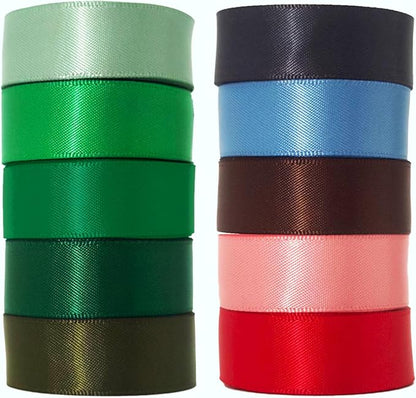 Assorted Green Satin Ribbon 1 Inch Set, 50 Yards Double Faced Pack, Into The by XYMAO