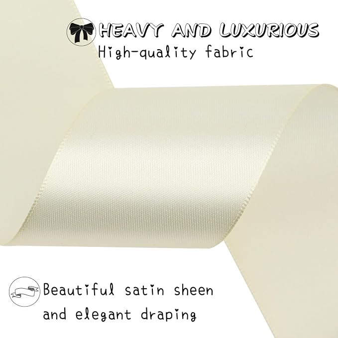 Rice White Solid Satin Ribbon 2 Inch 25 Yards Solid Polyester Fabric Ribbon - Image 5