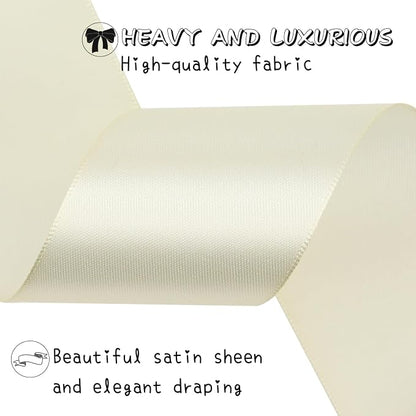 Rice White Solid Satin Ribbon 2 Inch 25 Yards Solid Polyester Fabric Ribbon - Image 5