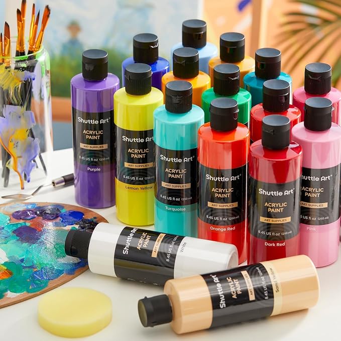 Shuttle Art 18 Colors Acrylic Paint Bottle Set, Rich Pigmented Bulk Painting - Image 8