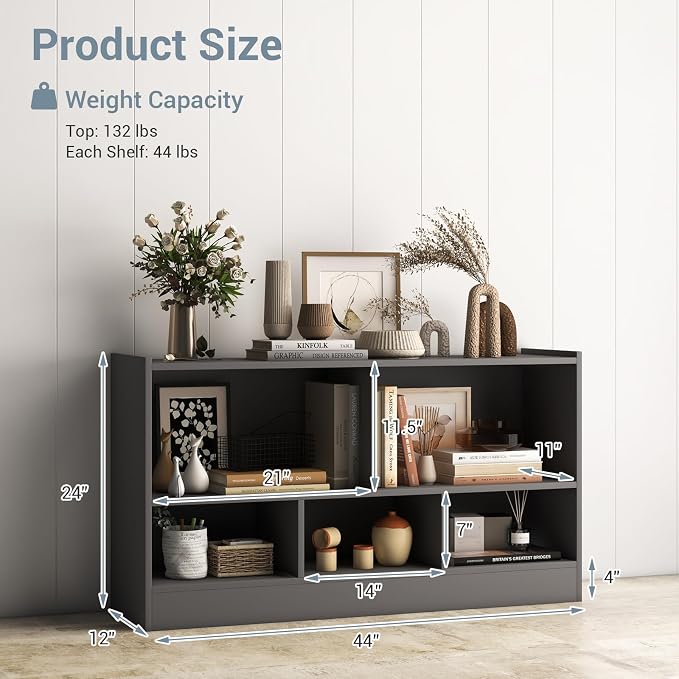 LOKO 2 Tier 5 Cube Bookcase, Open Shelf Storage Cabinet, Wooden Display Cabinet - Image 3