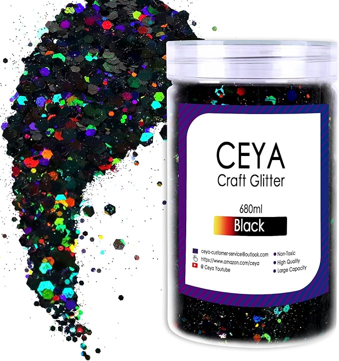 Ceya Holographic Chunky Glitter, 1 LB/ 16OZ Laser Black Bulk Craft Glitter by CEYA
