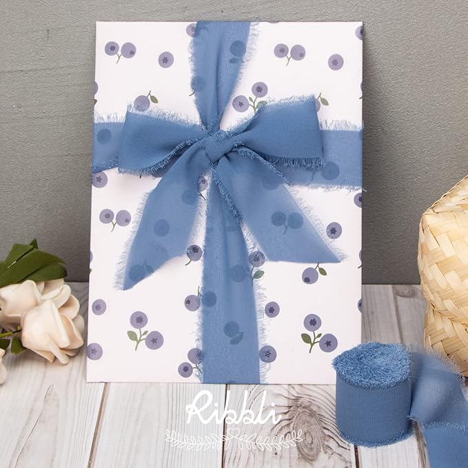 Ribbli Dusty Blue Chiffon Ribbon - Image 4