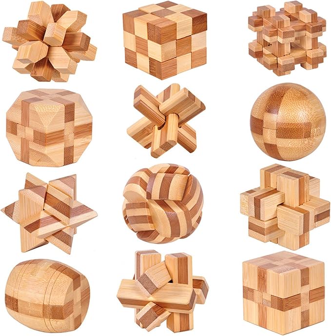 VolksRose 12pcs Wooden Brain Teaser Puzzles, IQ Challenge Puzzle Games by VolksRose