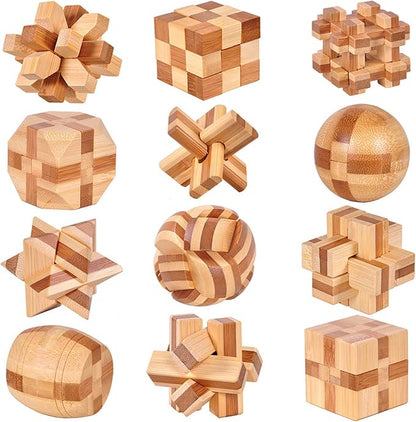 VolksRose 12pcs Wooden Brain Teaser Puzzles, IQ Challenge Puzzle Games by VolksRose