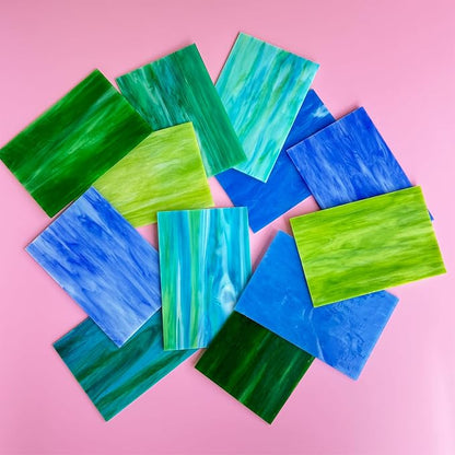 ILLUCKAI 12 Sheets Blue+Green Stained Glass Sheets Variety Pack, 6 x 4 inch - Image 3