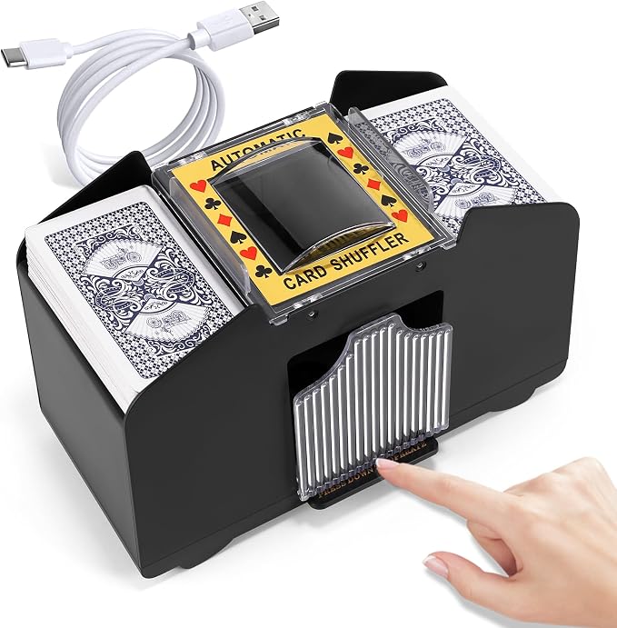 Card Shuffler 4 Deck Automatic, USB-Power & Battery-Operated Electric Shuffler by Lineba