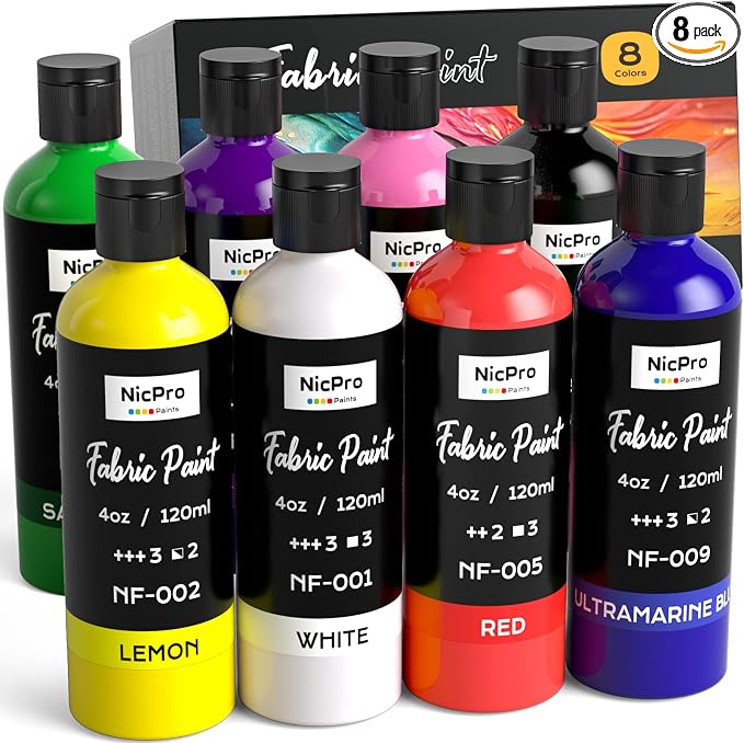 Nicpro 8 Colors Permanent Fabric Paint Soft Fabric Paint by Nicpro