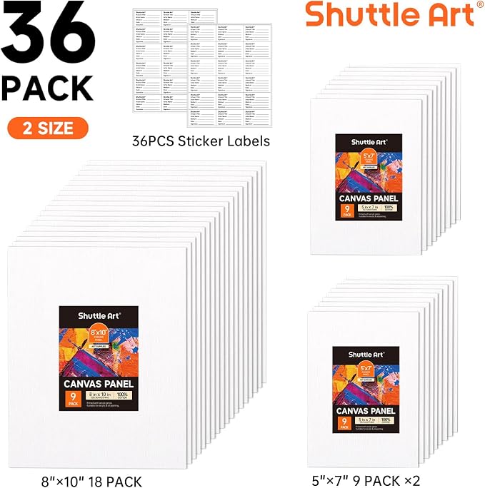 Shuttle Art Painting Canvas Panels, 36 Pack, 100% Cotton, Primed White Canvas - Image 2