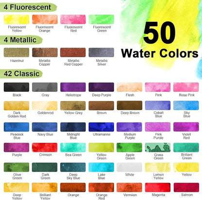 Watercolor Paint Set 50 Colors Including Metallic, Watercolor Kit - Image 6