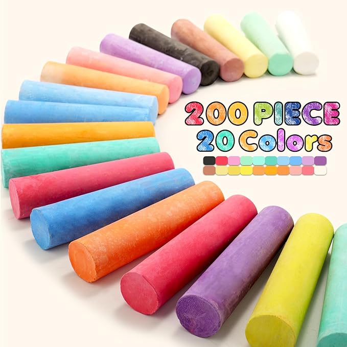 200PCS Washable Sidewalk Chalks Set in 20 Colors: Jumbo Drawing Chalk - Image 2