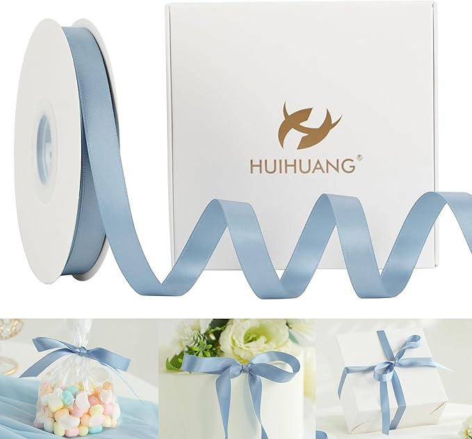 HUIHUANG French Blue Satin Ribbon 1/2 inch X 50 Yards Continuous, Dusty Blue by HUIHUANG