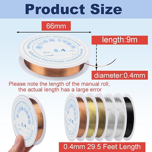 6 Rolls Copper Jewelry Wire, 5 Assorted Colors 0.4 mm Dia. Beading Wire - Image 2