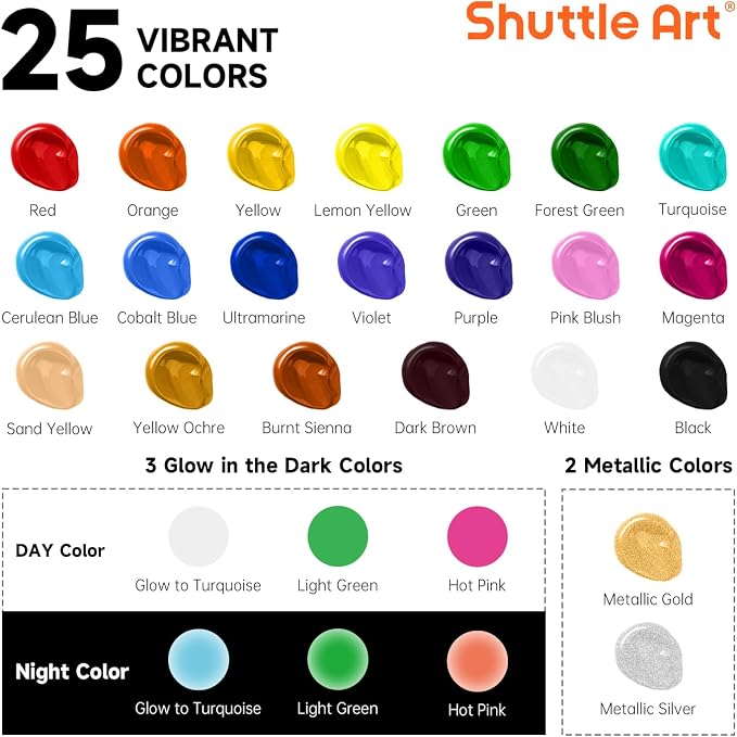 Shuttle Art 25 Colors Outdoor Acrylic Paint Set, 2oz/60ml Waterproof Acrylic - Image 3