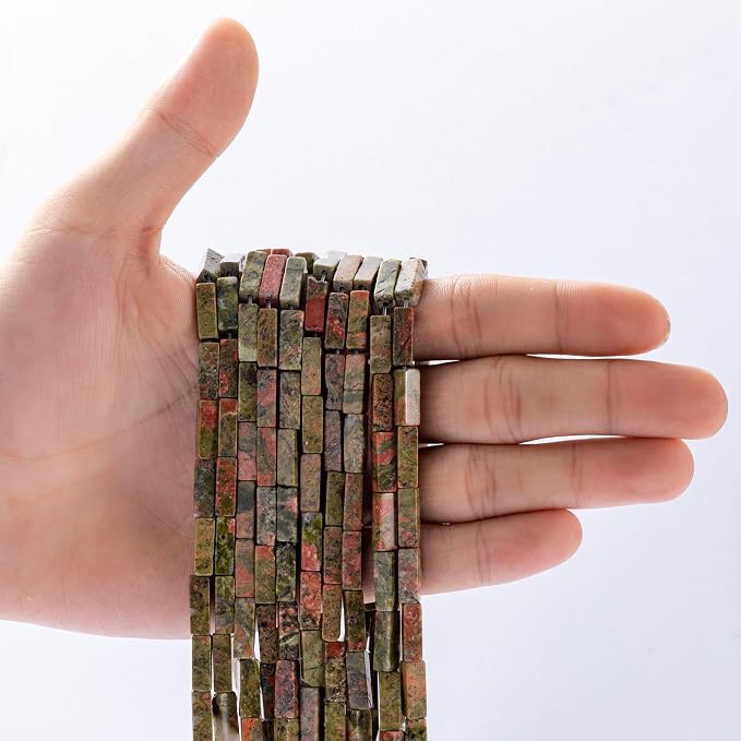 Natural Unakite Rectangle Tube Beads 4x13mm 38cm/str Loose Semi Gemstone Stone - Image 2
