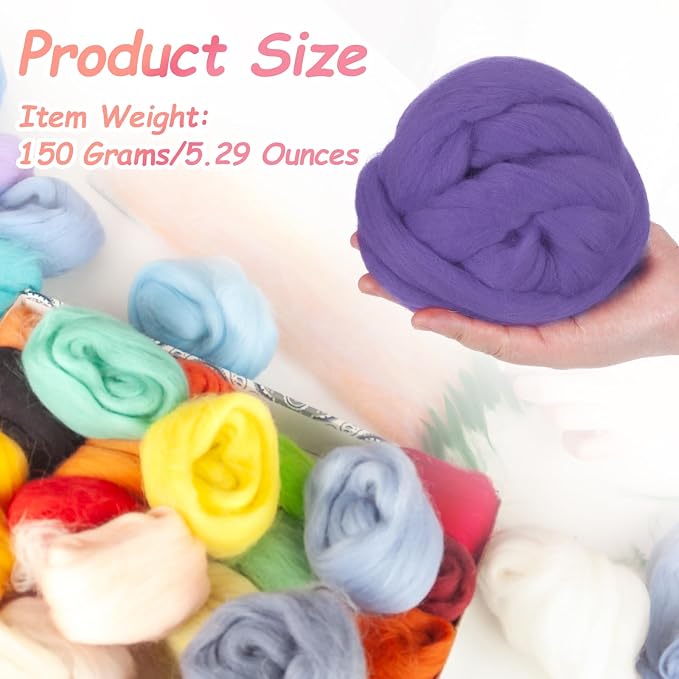 PATIKIL Wool Roving Yarn, 150G/5.3OZ Soft Felting Wool Pure Chunky Roving Yarn - Image 2