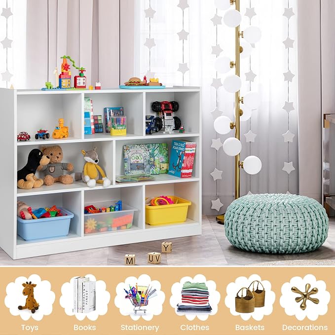 KOTEK Toy Storage Organizer, 8 Cubby Kids Bookshelf, Wooden 4-Tier Bookcase - Image 4
