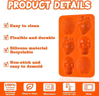Sakolla Skull Brain and Heart Silicone Mold, 2 Pack Halloween Baking Molds - Image 2