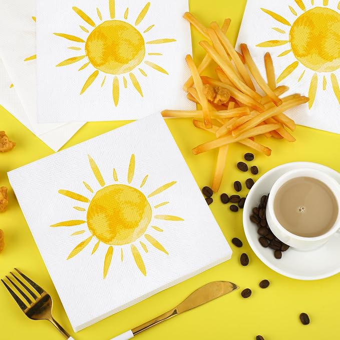 Aodaer 48 Pieces Disposable Sun Paper Napkins Sunshine Birthday Decorations Sun - Image 4