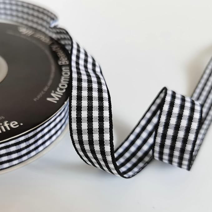 Black and White Wovon Edge Gingham Ribbon 25 Yard Each Roll 100% Polyester - Image 4
