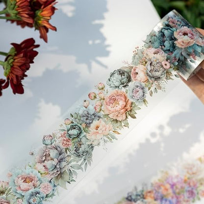 Flower PET Tape Stickers for Journaling, 6 Rolls Transparent Floral Washi Tape - Image 4