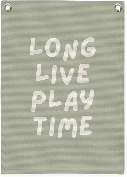 Playroom Decor, Long Live Playtime Wall Hanging Linen Banner, Sage Green by Unknown