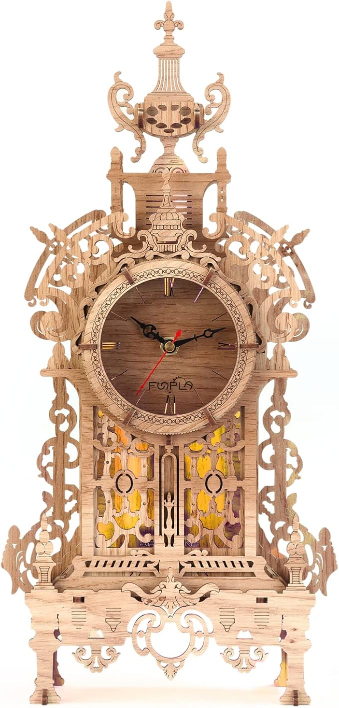 3D Wood Puzzle LED Tower Clock, 3D Puzzle Building Desktop Clock Model DIY - Image 4