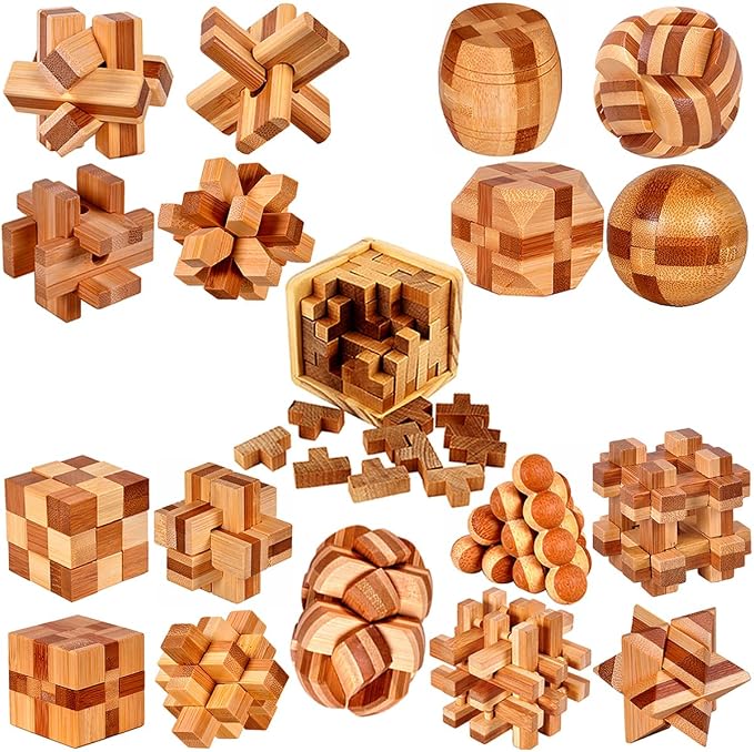 18 Pack Wooden Brain Teaser Puzzles Stress Relief Toys Wooden Burr Puzzles - Image 2