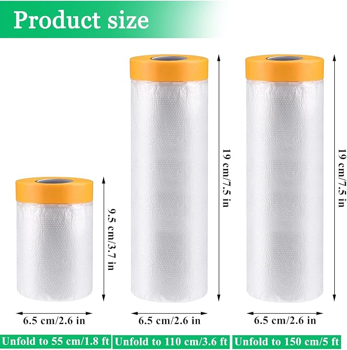 3 Pack Tape and Drape, 5x65.6 Ft Pre-Taped Masking Film - Image 2