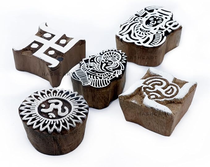 Wooden Pottery Stamps for Block Printing by Hashcart