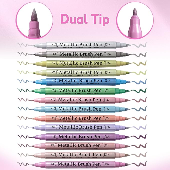 12 Pack Metallic Markers, Dual Tip Glitter Pens - Image 3
