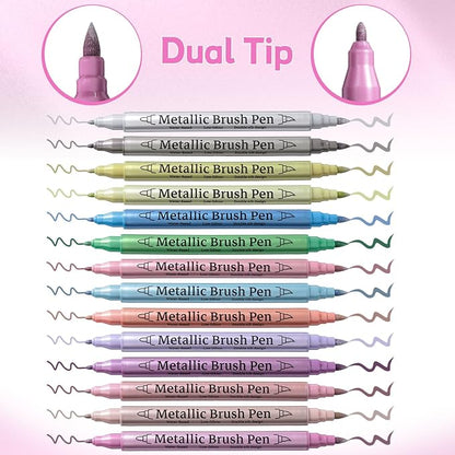 12 Pack Metallic Markers, Dual Tip Glitter Pens - Image 3