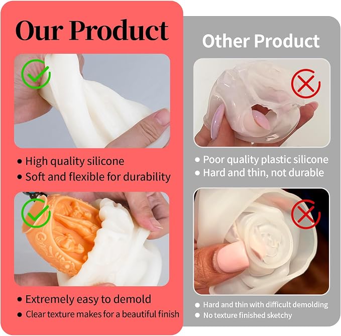 8Pcs Rose Flower Tulip Peony Heart Candle Soap Wax Mold Valentine Day Silicone - Image 3