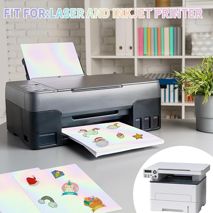 20 Sheets Holographic Sticker Paper, 8.5x11 Inch Clear Printable Vinyl Sticker - Image 4