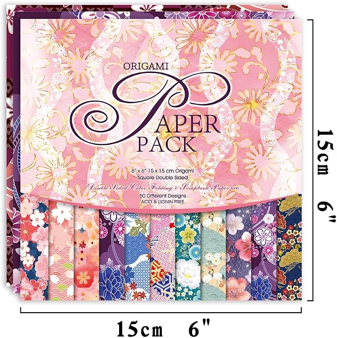 Origami Paper Kit 50 Sheets 70GSM 6 Inch Square Double Sided Color 50 Vivid - Image 2